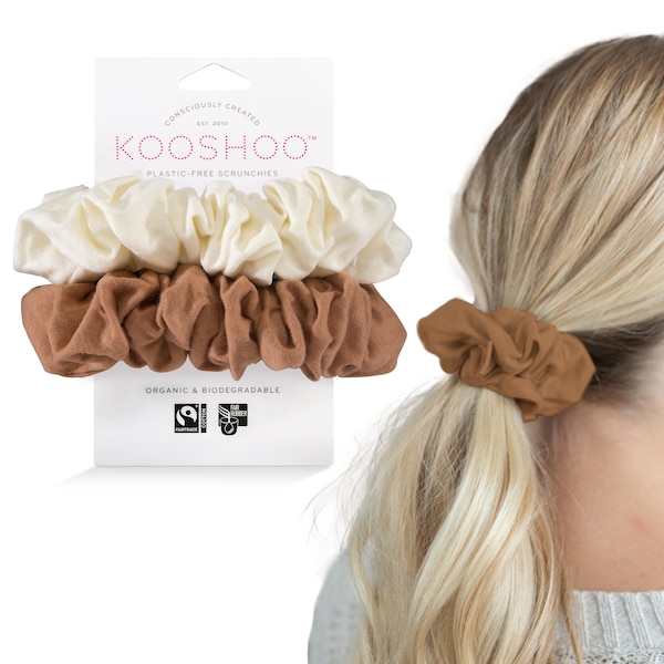 Plastic-Free, Organic Cotton Scrunchies - Zero-Waste Scrunchie Set Made from Plants. Vegan, No-Damage Accessories for All Hair Types