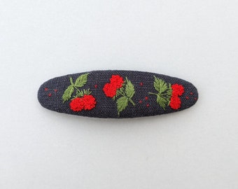 Hand-embroidered strawberry pattern hair barrette