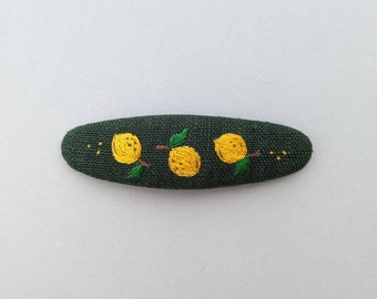 Hand-embroidered lemon pattern hair barrette