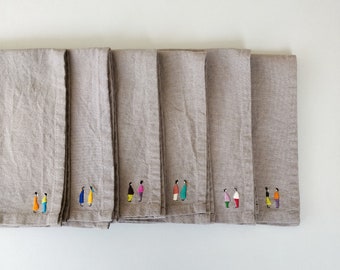 Lot de 6 serviettes de table avec broderie faite main (42 x 41 cm)