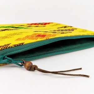 African fabric zipped pouch, green cotton lining, green zipper, tote, pencil case image 6