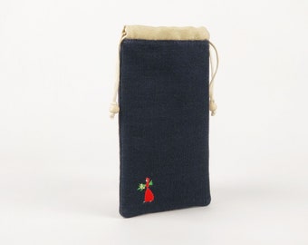 Glasses case, mobile phone cover, manual embroidery, suede lining