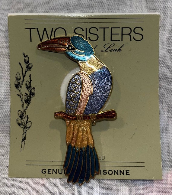 2 1/2” Genuine Cloisonné Parrot brooch pin by Two 