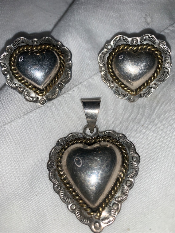 3 pc Sterling Silver fancy heart and earring set