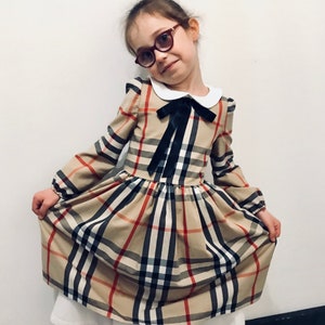 Girls Plaid Party Dress: Long Sleeve Cotton Clothing