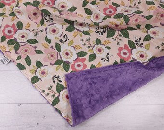 Botanical Floral Minky Baby Blanket, Violet Pink Mauve, Nursery Bedding, New Parent Gift, Floral Baby Blanket, Baby Shower Gift