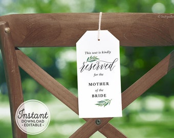 Printable Reserved Seat Tags for Wedding Ceremony, Editable This Seat is Reserved Label, Wedding Chair Tags Template, Instant Download A1