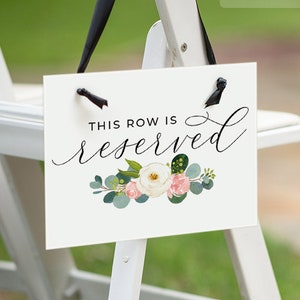 Printable This Row est Reserved Sign Wedding, Reserved Seat Sign for Wedding, Blush Fall Reserved Chair Sign Template, Instant Download P1