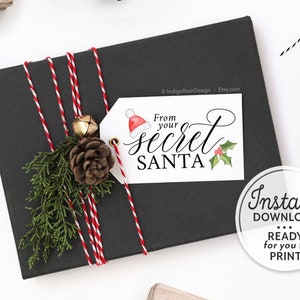 Christmas Secret Santa Gif Tag, From Your Secret Santa Printable DIY Present Tag Template, Gift Label Editable, Instant Download