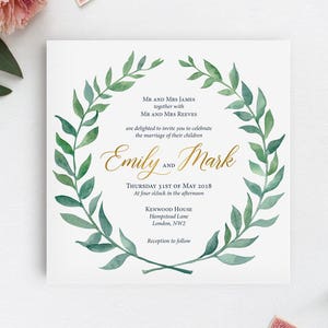 Printable Wedding Invitation Template Boho Watercolor Wreath Wedding Invitation Set DIY Wedding Cards Watercolor Gold Modern Calligraphy G1 image 1