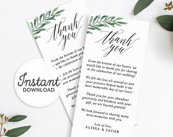 Wedding Thank You Cards Template, Wedding Printable Thank You Personalised, Thank You Tea Size, Editable PDF, Instant Download Wreath A1