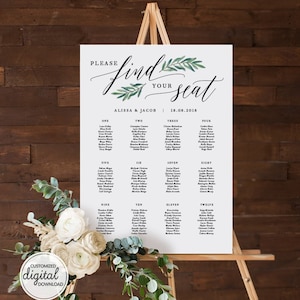 Greenery Seating Chart Wedding, Printable Seating Plan Sign, Find Your Seat Awaits Template, Wedding Table Plan, Alphabetical Numerical A1