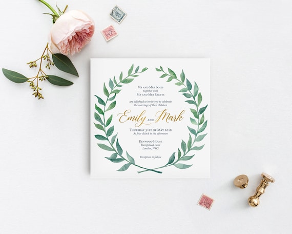 Printable Wedding Invitation Template Boho Watercolor Wreath - Etsy UK