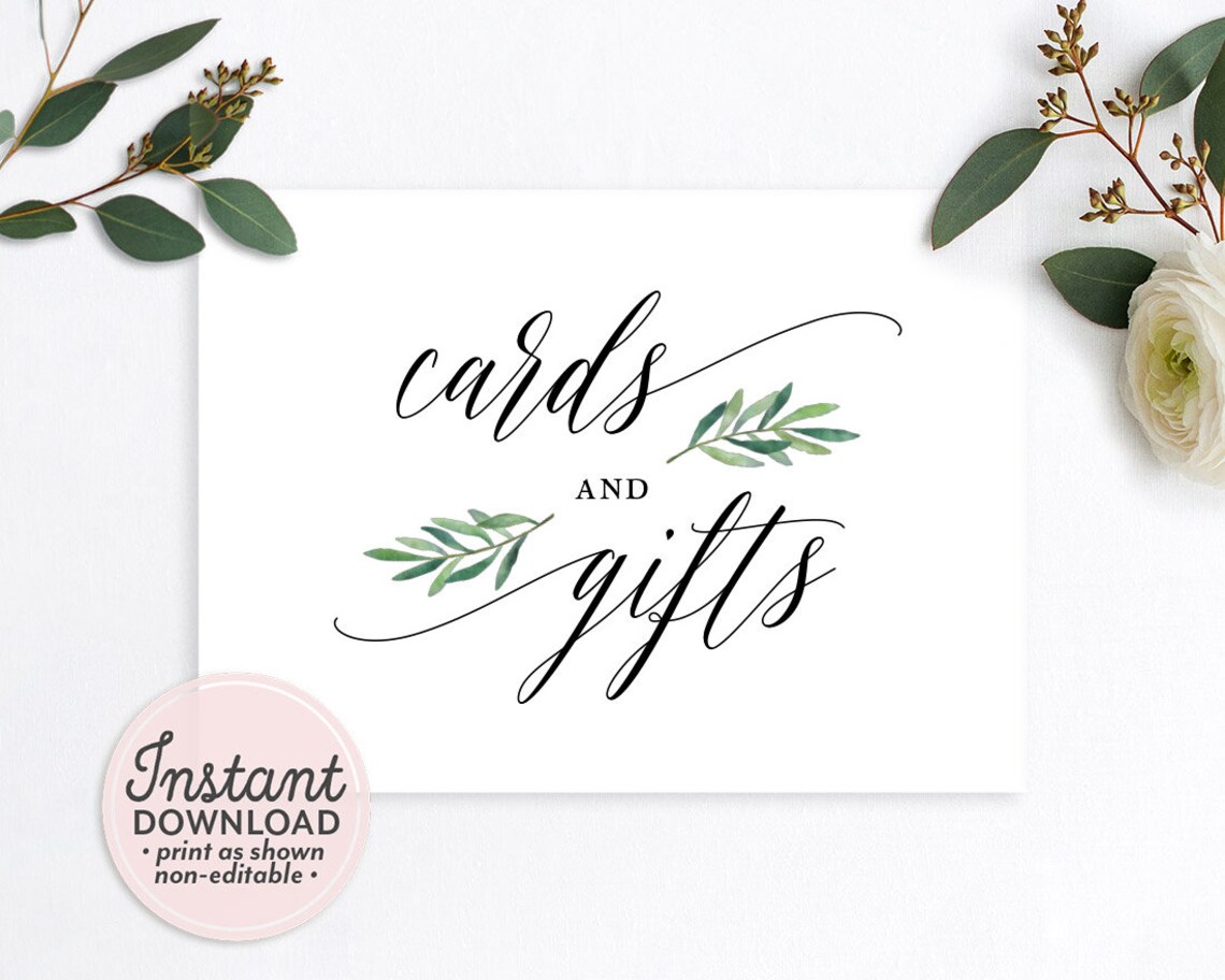 Greenery Cards and Gifts Sign Printable Wedding Sign Gift | Etsy