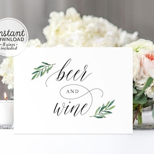 Beer and Wine Sign Wedding Template, Open Bar, Drinks are on Us Sign, Cheers Sign, Alcohol Bar, Printable Wedding Decor, Instant download A1