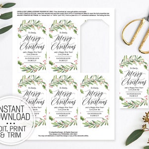Merry Christmas Label Printable, Christmas Gift Tag Template, Favor Tag ...