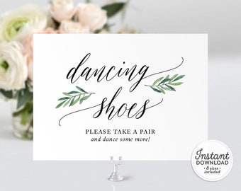 Dancing Shoes Sign Printable,  A Little Treat for your Dancing Feet Wedding Sign, Dancing Sign Wedding Decor, Flip flops, Greenery Leaves A1