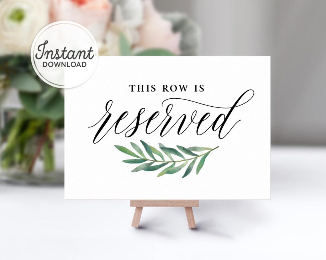 Printable Reserved Seat Sign for Wedding This Row is Reserved | Etsy