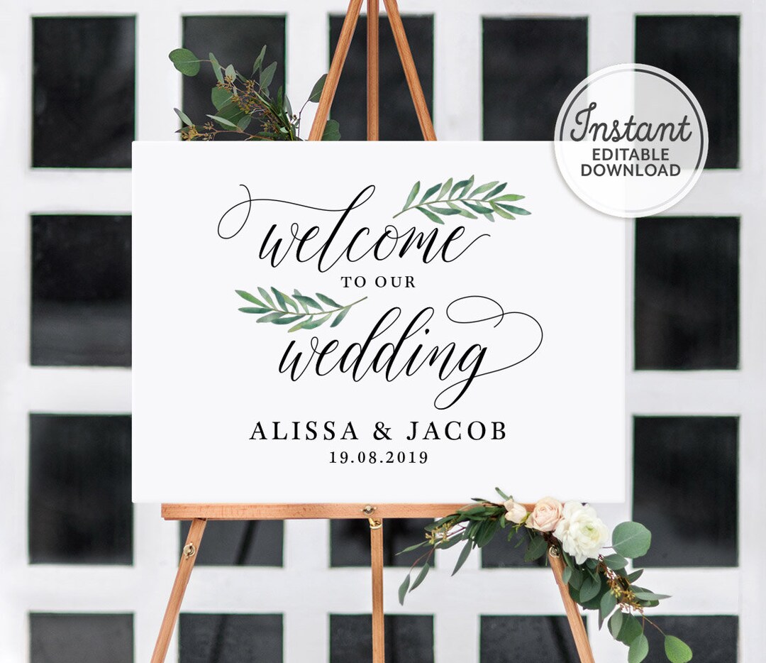 Welcome to Our Wedding Sign Printable, Personalized Editable Template ...