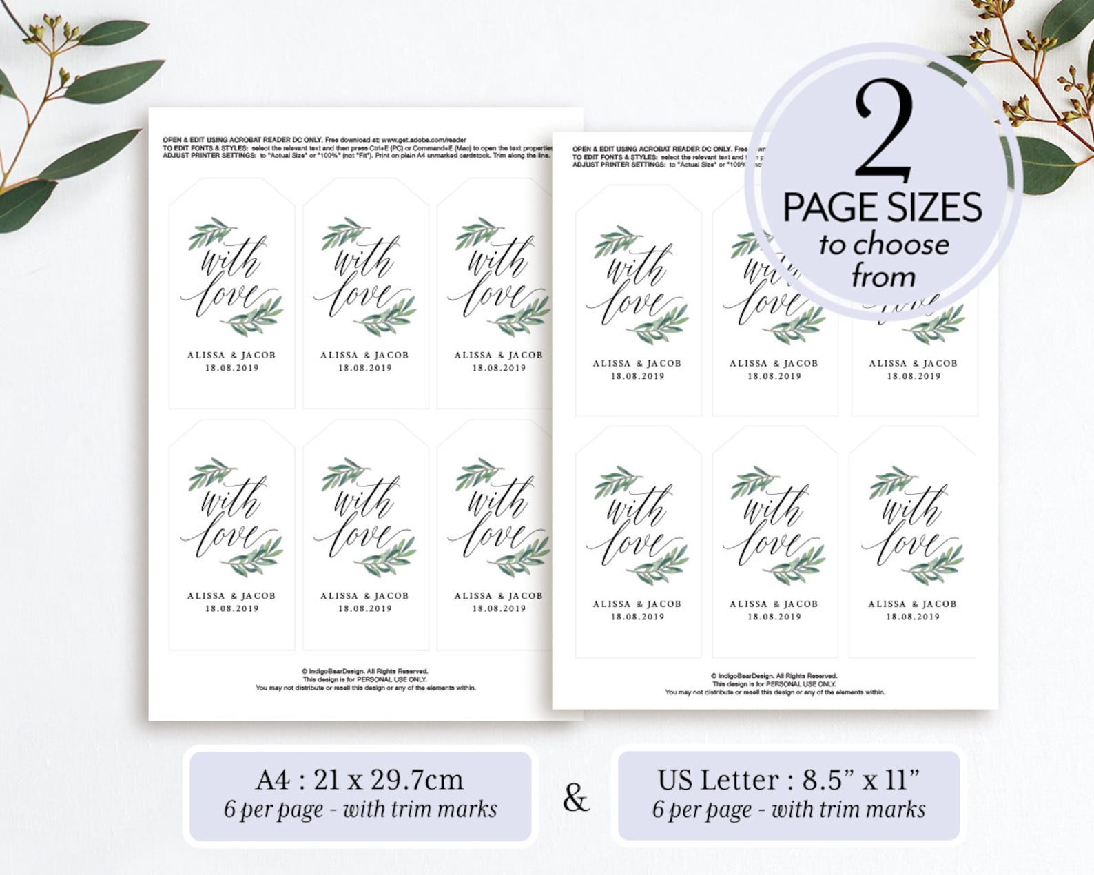 With Love Printable Wedding Favor Tags Template Greenery - Etsy
