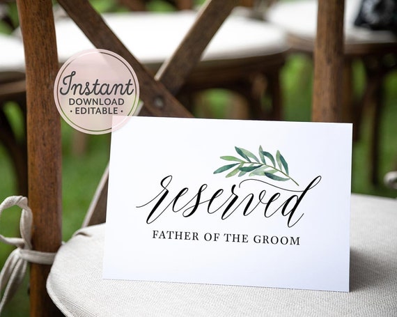 EDITABLE RESERVED Seat Sign for Wedding Printable Reserved | Etsy