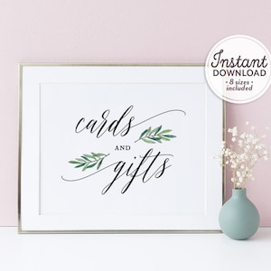 Greenery Cards and Gifts Sign, Printable Wedding Sign, Gift Table ...