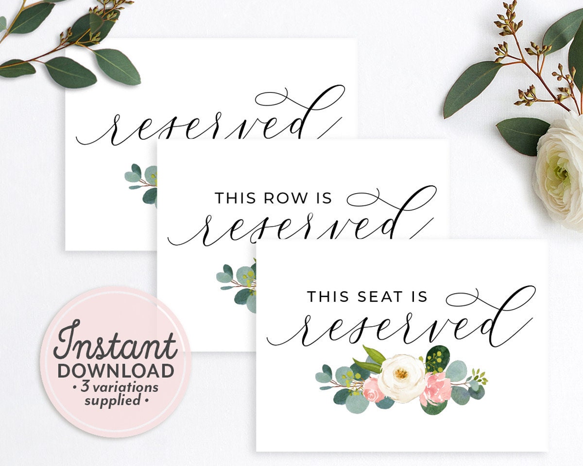 Printable This Row is Reserved Sign Wedding, Reserved Seat Sign for ...