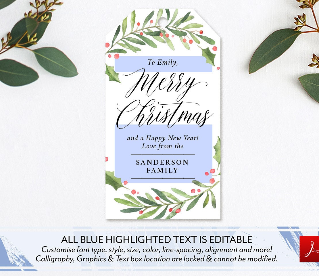 Merry Christmas Label Printable Christmas Gift Tag Template | Etsy