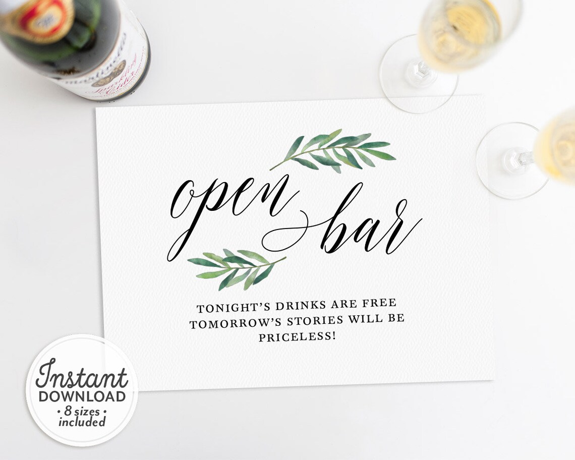 Open Bar Sign Wedding Printable Wedding Template Alcohol - Etsy