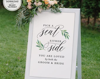 Pick A Seat Not a Side Sign Printable, Choose a Seat Either Side Template Wedding Calligraphy Script, No Seating Plan PDF, Sit Wherever A1