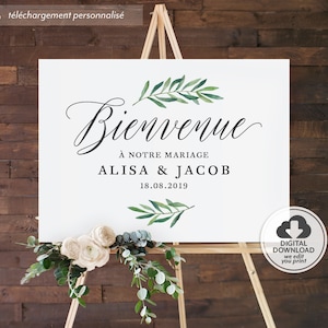 Panneau Bienvenue Pour Mariage, Bienvenue Au Mariage De, À Notre Mariage, placa de boas-vindas francesa, placa de casamento Bienvenue, impressão digital A1