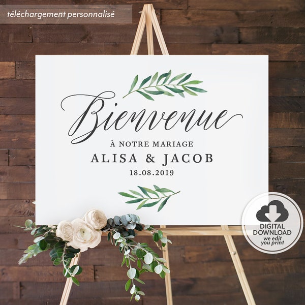 Panneau Bienvenue Pour Mariage, Bienvenue Au Mariage De, À Notre Mariage, French Welcome Sign, Bienvenue Sign Wedding, Digital Printable A1