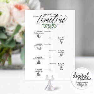 Wedding Day Timeline Template for Wedding Party, Order of Events, Wedding Icon Timeline, Printable Welcome Bag Insert, Agenda A1