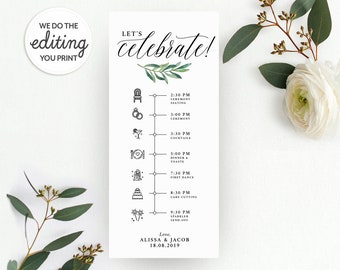 Wedding Timeline Sign with Icons, Wedding Order of the Day Sign, Lets Celebrate Wedding Timeline Download A1