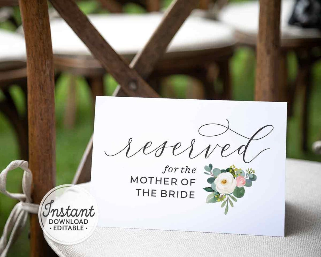 Editable RESERVED Seating Sign for Wedding, Printable Reserved Template ...