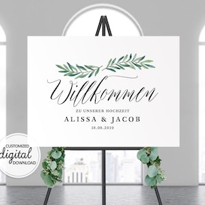 Willkommensschild Hochzeit, Willkommen Zu Unserer Hochzeit, Welcome to our wedding sign, German Wedding Decor, Personalized Template