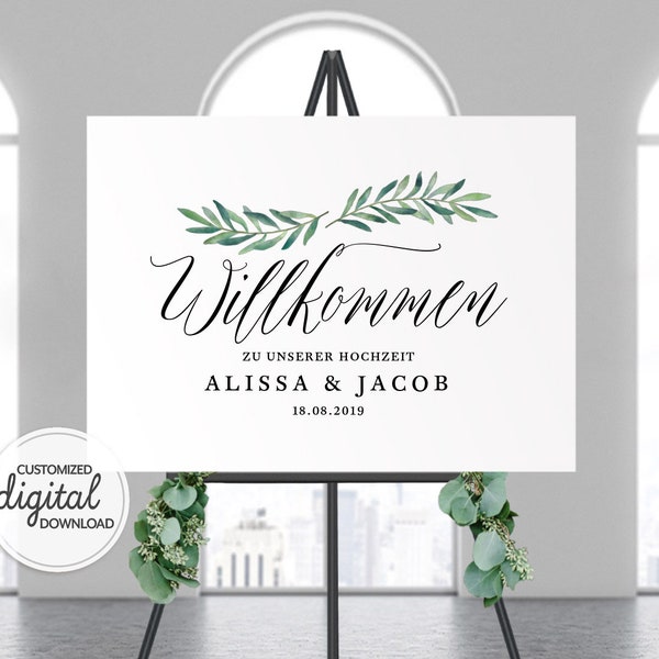 Willkommensschild Hochzeit, Willkommen Zu Unserer Hochzeit, Welcome to our wedding sign, German Wedding Decor, Personalized Template