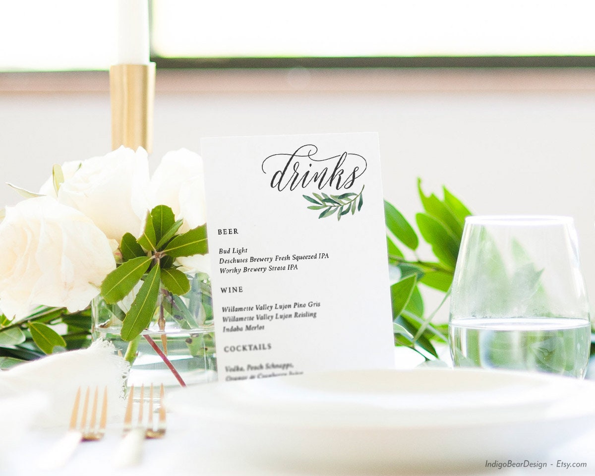 Drinks Wedding Bar Menu Template Wedding Drink Sign Editable | Etsy