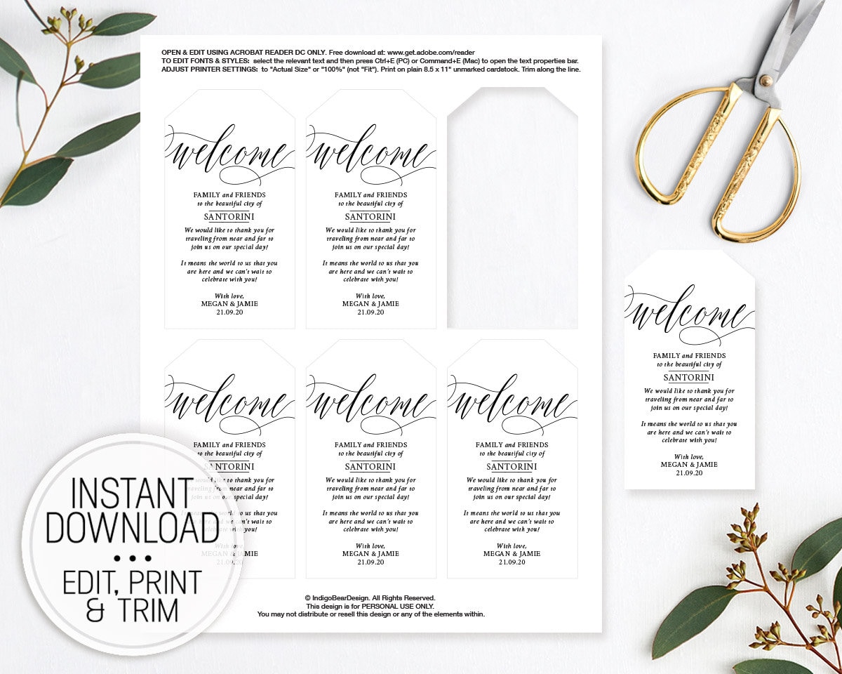 Wedding Welcome Gift Tags Printable Editable Favor Tags | Etsy