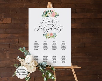 Finde Deinen Sitzplatz, Sitzplan Hochzeit PDF, German Seating Chart Wedding, Printable Seating Plan Sign, Find Your Seat Awaits Template