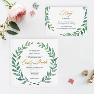 Printable Wedding Invitation Template Boho Watercolor Wreath Wedding Invitation Set DIY Wedding Cards Watercolor Gold Modern Calligraphy G1 image 3