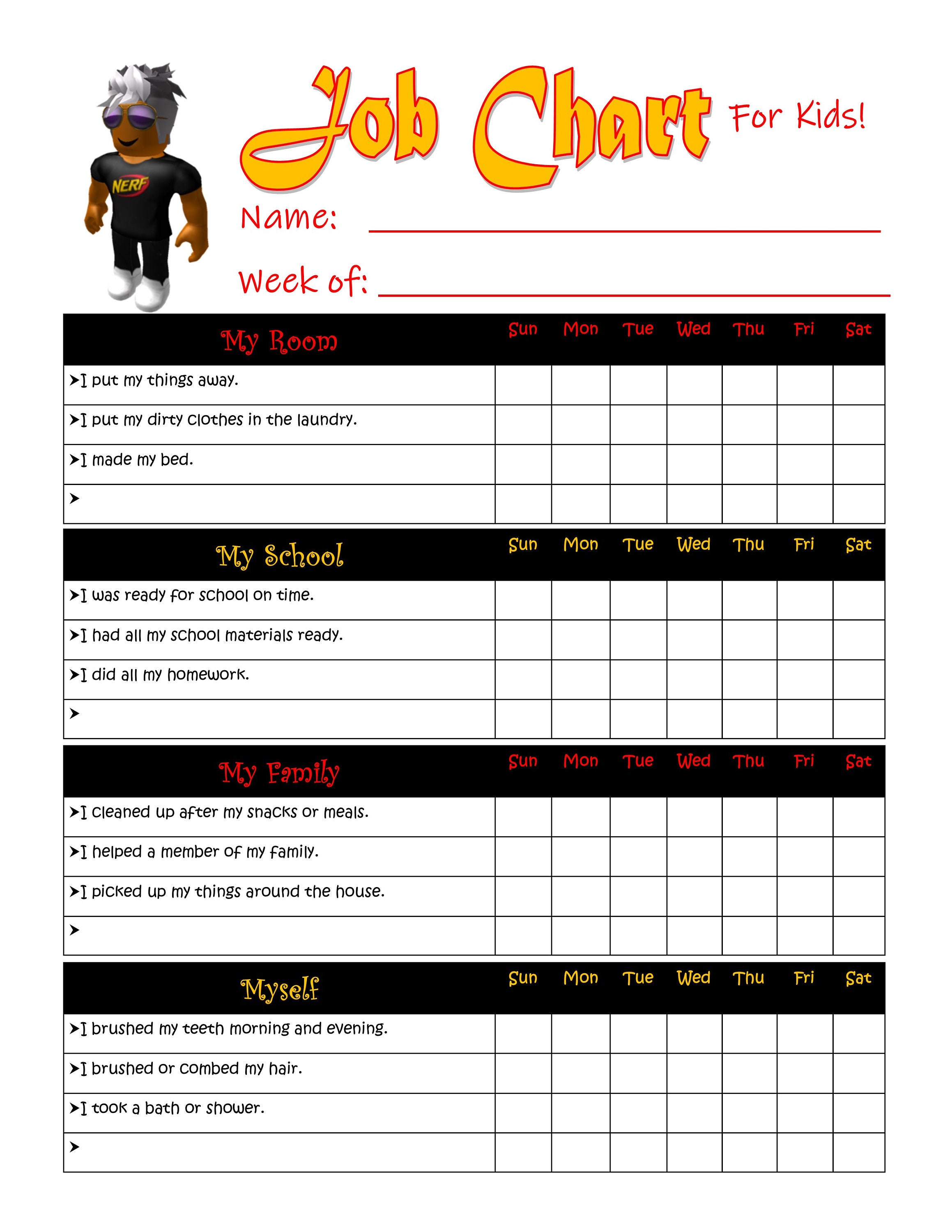 Roblox Chore Chart Etsy - roblox age chart