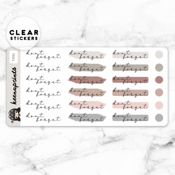 T091 | Clear Don't forget Script Stickers - words Daily Planner Stickers, Diary Stickers, Journal Stickers, Scrapbook stickers