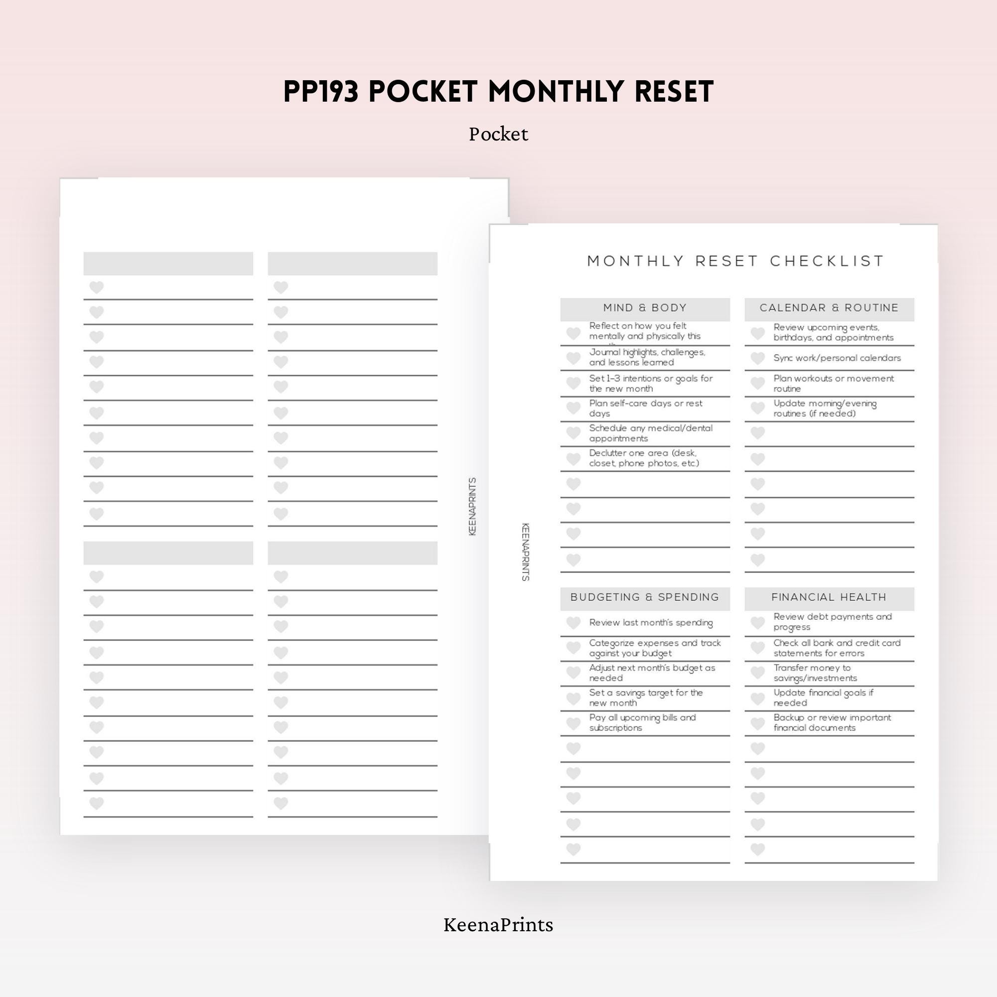 PP193 | Monthly Reset Checklist for Pocket Rings Printable Planner - Etsy