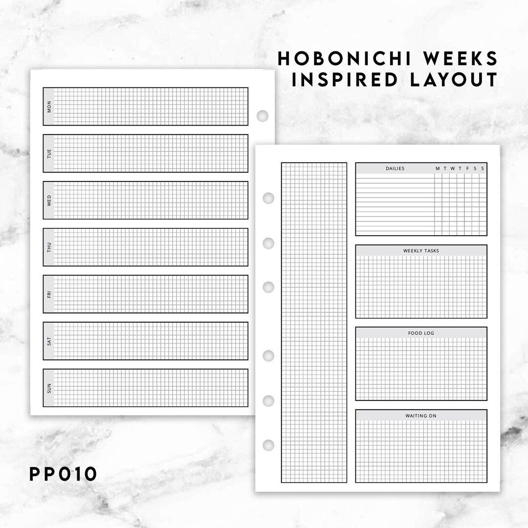 A5 PP010 Hobonichi Weeks Inspired Week on 2 Pages for A5 Rings ...