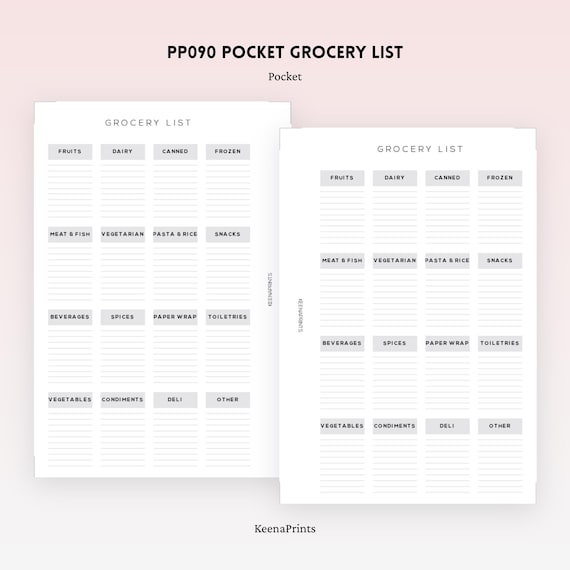 PP090 | Grocery Checklist Printable Insert for Personal Rings Planner | Digital Download Shopping List, Meal Planning & Grocery Organizer