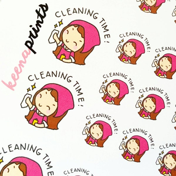 A066 | CLEANING TIME Girl Repositionable stickers Perfect for Erin Condren Life Planner, Filofax, Plum Paper scrapbooking