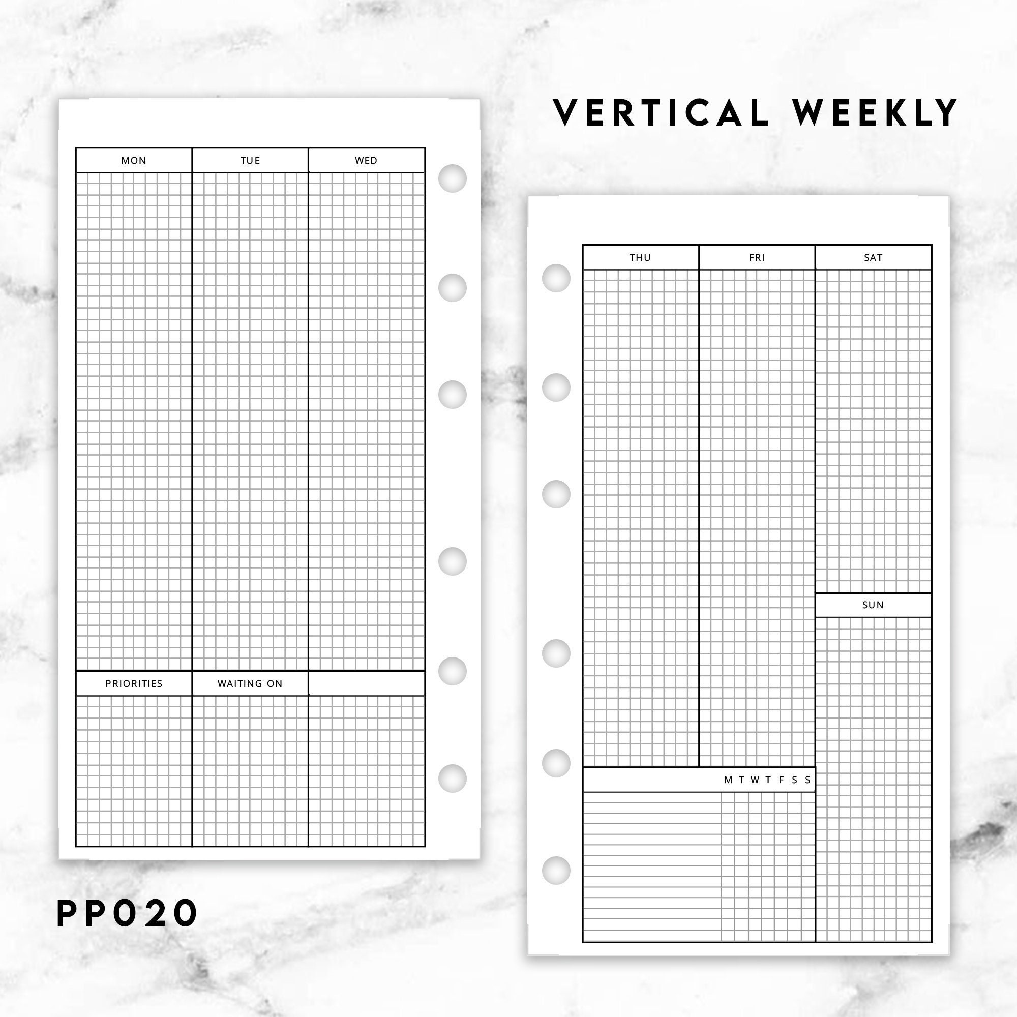 PP020 | Vertical Weekly Planner Printable - Personal Rings - Etsy