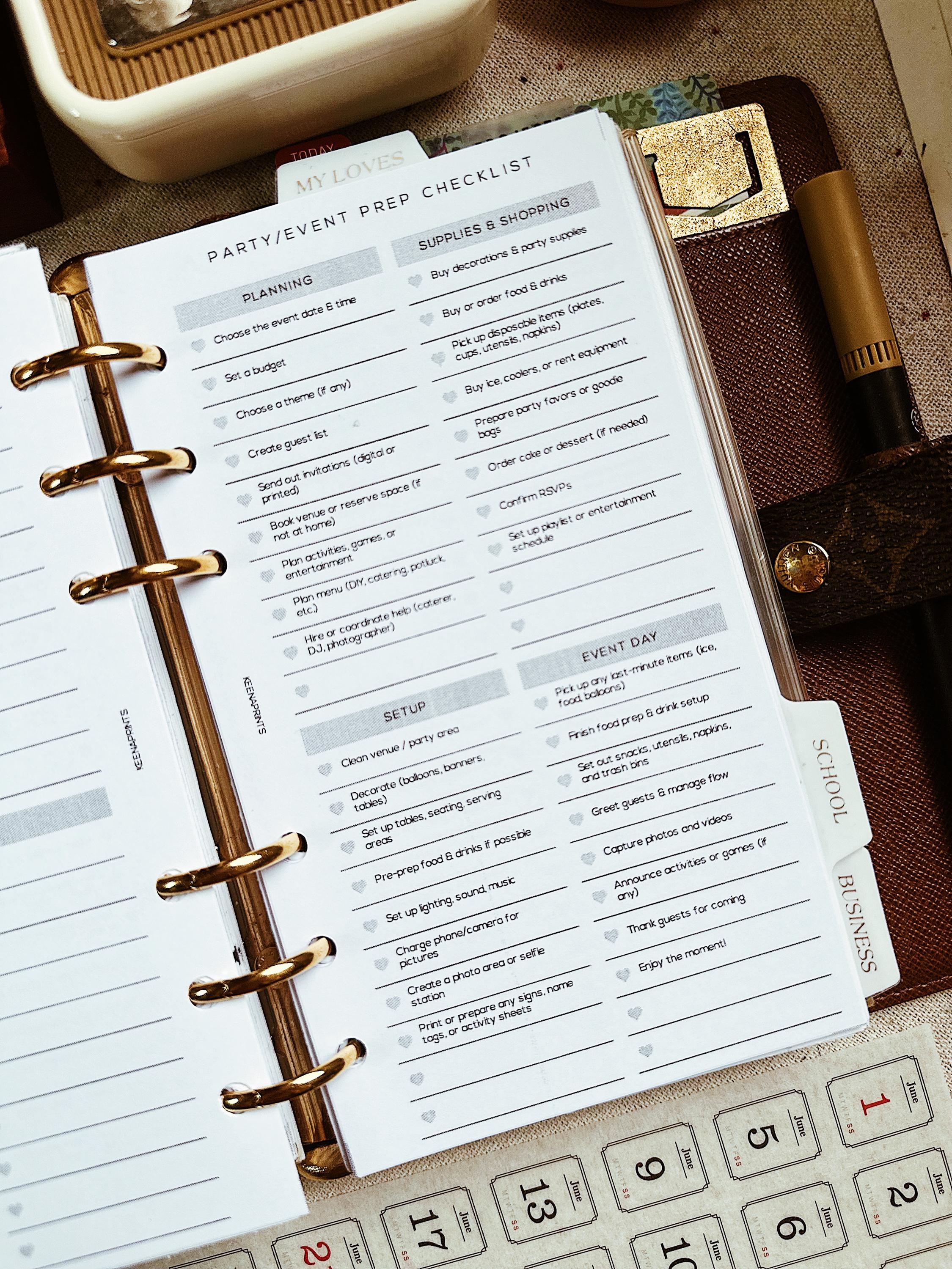 PP180 | Party Event Prep Checklist for Personal Rings Printable Planner ...