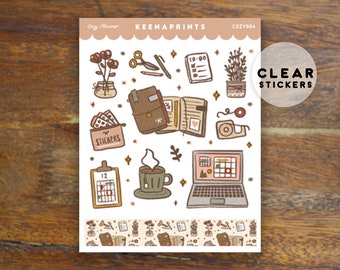 COZY004 | Cozy Planner clear deco stickers, Hygge planner stickers, Autumnal stickers, Winter bullet journal stickers, cozy day stickers